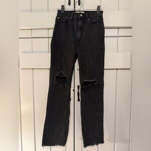 Abercrombie & Fitch the ankle straight ultra high rise Black Ripped Jeans